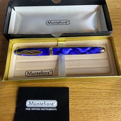 Montefiore Fountain Pen Gold Iridium Point Germany Blue Marbled Pattern