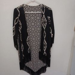 Shawl Coverup with Sleeves and Fringe