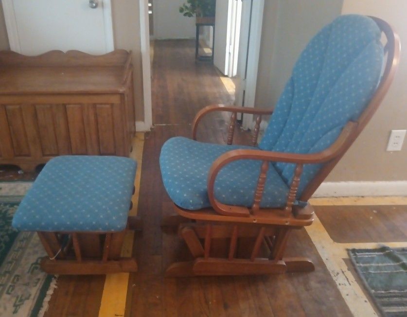 Wooden glider rocking chair with matching ottoman for sale
