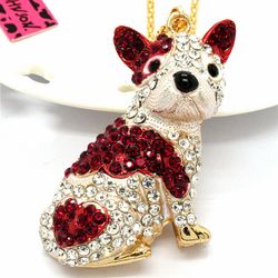 Red Enamel Rhinestone Dog Pendant 27.5" Necklace *See My Other Items*