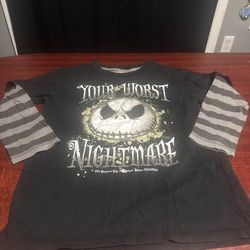 Disneyland Your Worse Nightmare T-shirt Night Before Christmas Stripe Sleeves M