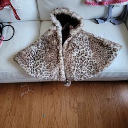 Girls Faux Fur Poncho With Hood