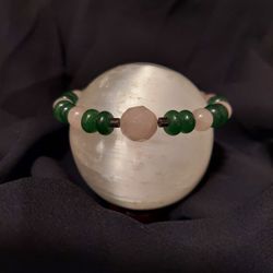 Rose Quartz, Emerald, Hematite Crystal Healing Bracelet 