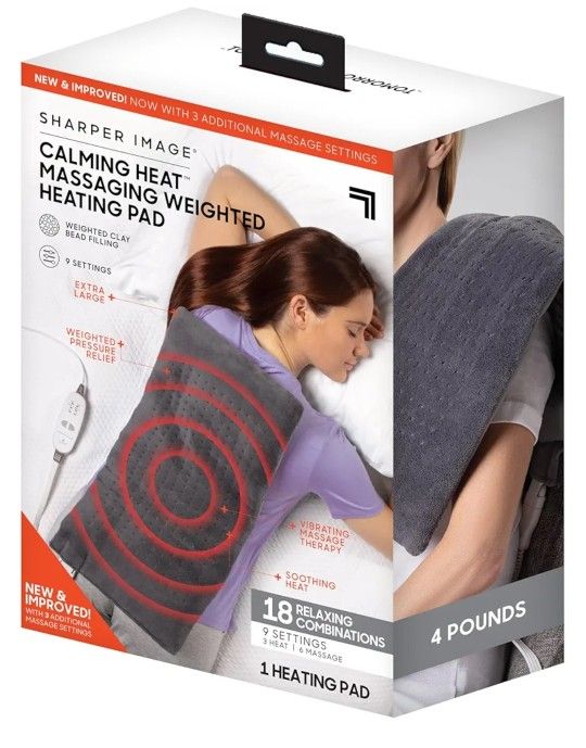 Calming Heat Massaging Weighted Heating Pad by Sharper Image- Weighted Electric Heating Pad with Massaging Vibrations