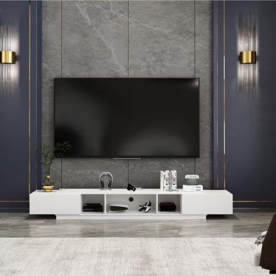 AIEGLE Modern TV Stand for 100+ Inch TVs, 94.5" W Entertainment Center with 2 Drawers & Shelves, Large Media Console Table TV Cabinet with Storage