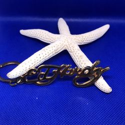 Vintage Ed Hardy by Christian Audigier Monogram Gold Tone Keychain 