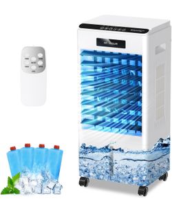 Black Portable Air Conditioners, 3-in-1 AC Cooling Fan 3 modes 3-Speed with Remote Control & 4 Ice Boxes, Evaporative Air Cooler with Large Tank 20H C