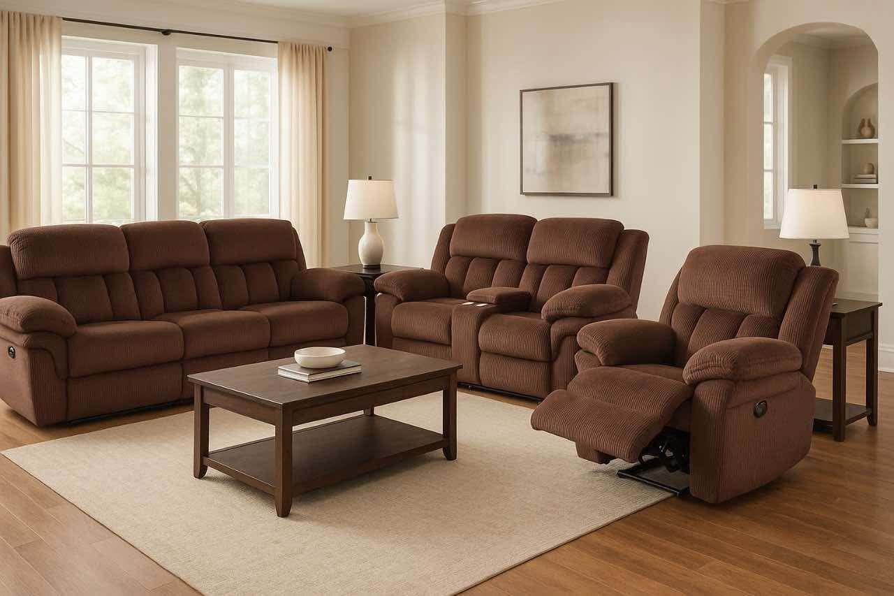Manual Recliner Sofa Set,Microfiber Reclining Couch Set,Modern Living Room Furniture Set,Reclining Sofa Couch Chair for Living Room Home Office(Brown,