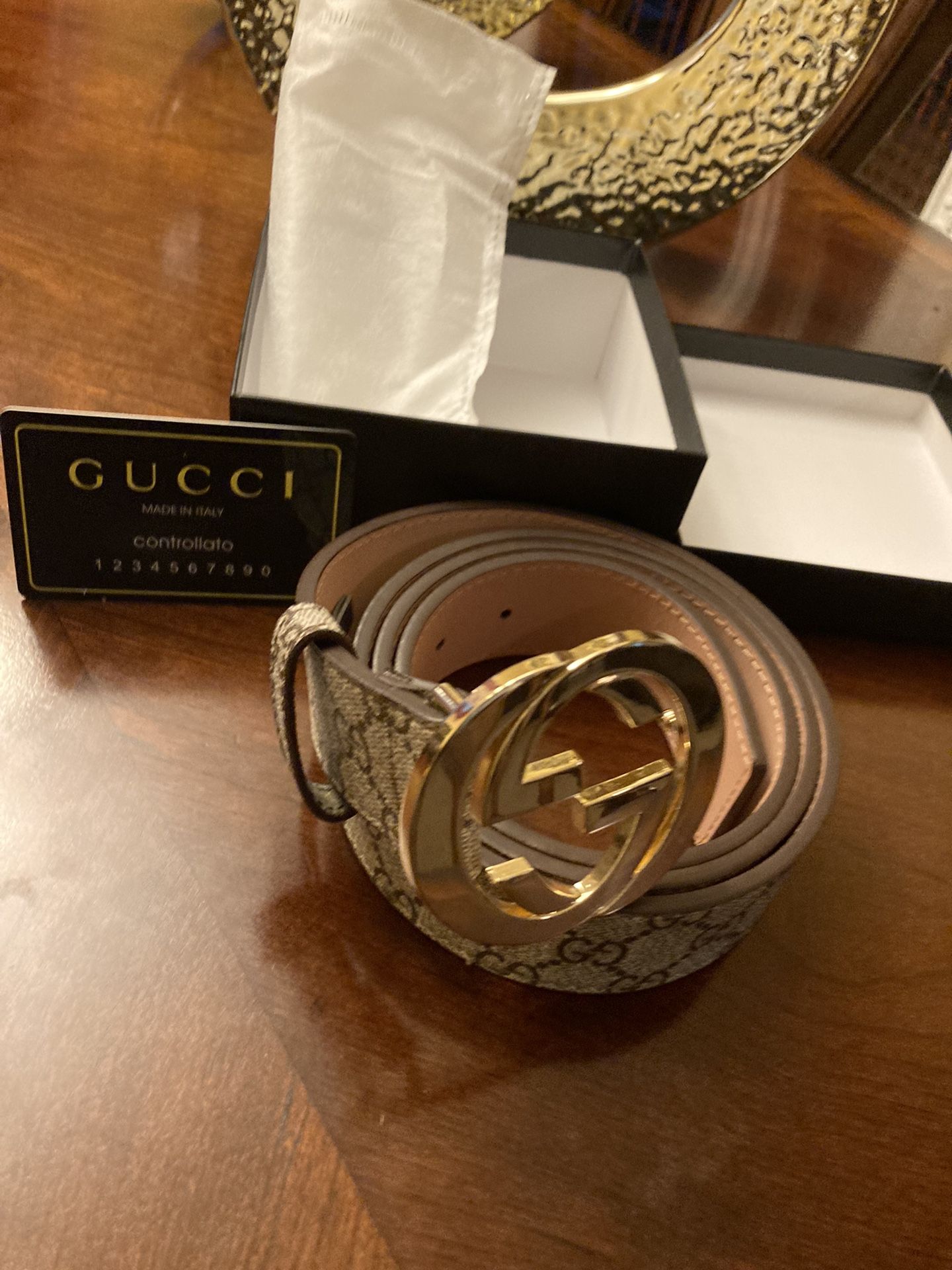 Gold Gucci Buckle Tan Luxury Designer Belt