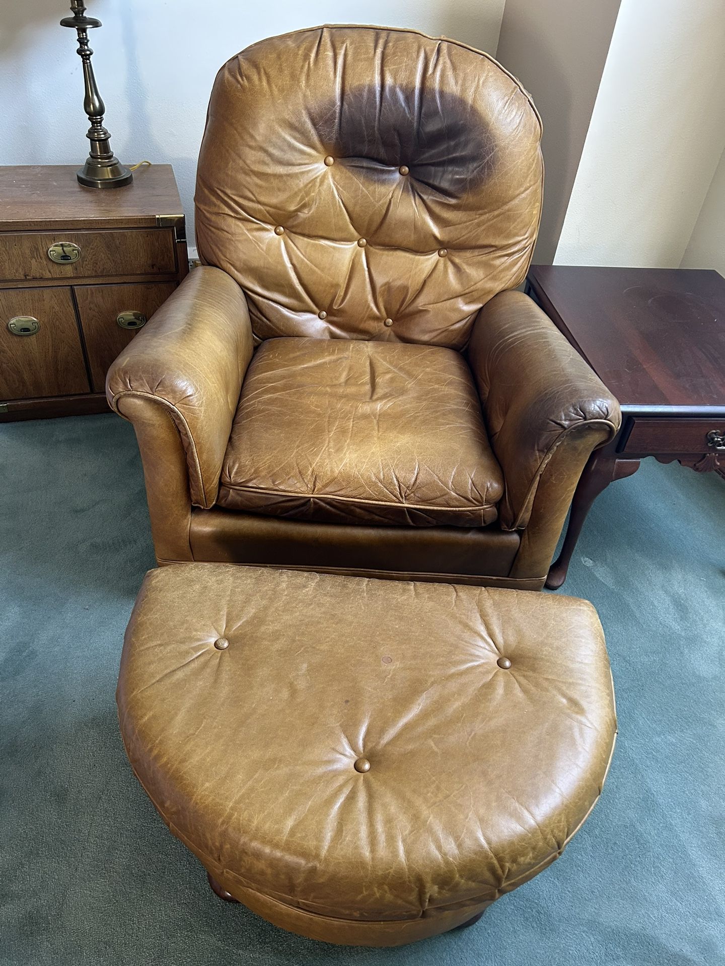 Leather Recliner And Ottoman