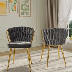 BRAND NEW 
Modern Velvet Dining Chairs Set of 2, Woven Upholstered Dining Chairs with Slver Metal Legs, Modern Accent Chairs for Living Room, Dining R