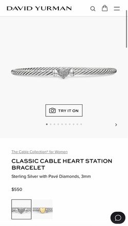 DAVID YURMAN The Cable Collection® for Women CLASSIC CABLE HEART STATION BRACELET Sterling Silver with Pavé Diamonds,