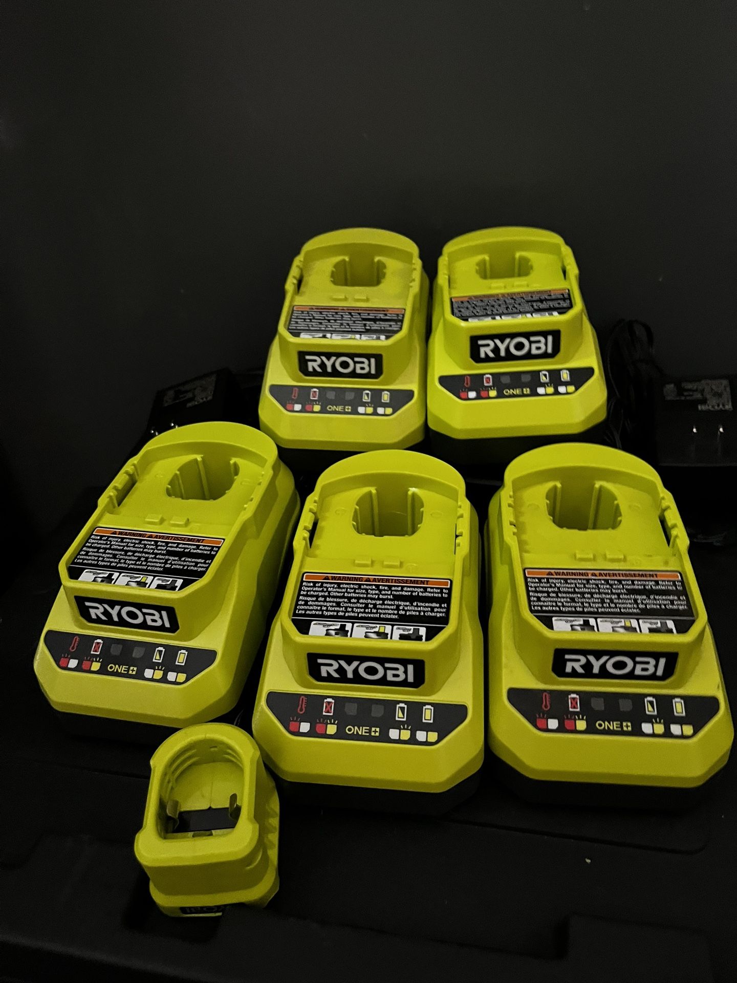 5 RYOBI One Plus Chargers & 1 Mini Charger