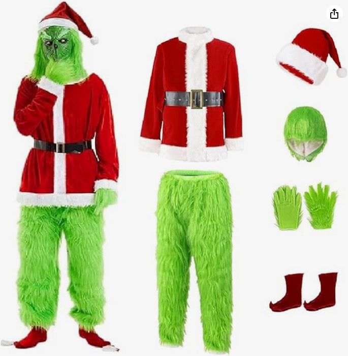 Green Big Monster Costume for Men 7 PCS Deluxe Furry Size Sm/Med