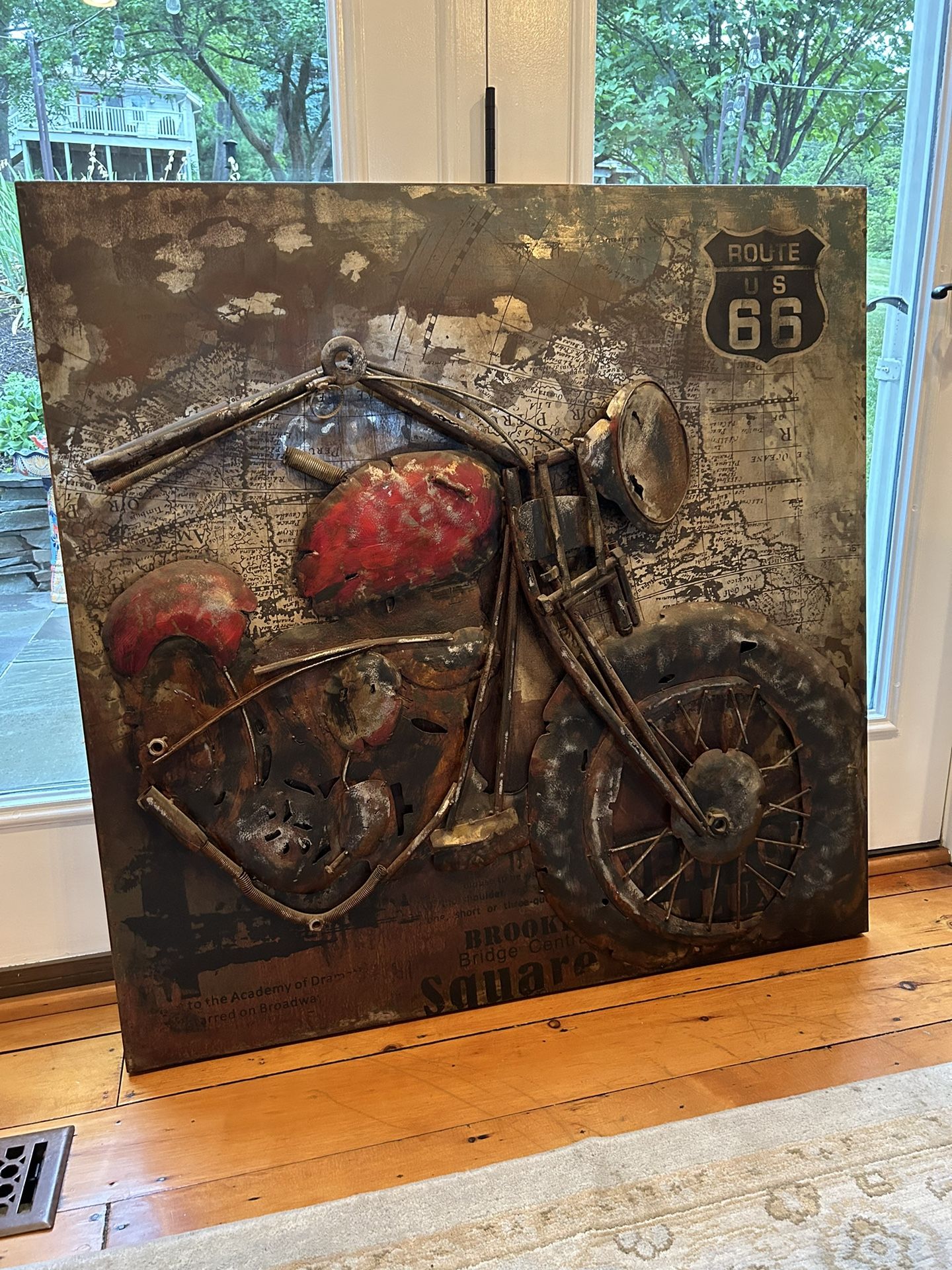 Metal “Route 66” Motorcycle Wall Decor