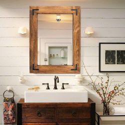 Rustic Wooden Framed Wall Mirror, Natural Wood Bathroom Vanity Mirror, Brand New