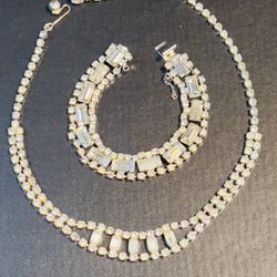 1950s clear rhinestone collar necklace & bracelet set
