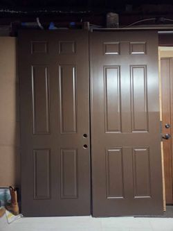 Brand New 75W x 97H Fiberglass Double Exterior Doors with Frame