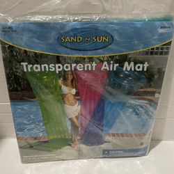 New Vintage Sand N Sun Adult Blue Transparent Air Mat Float Pillow Head Rest