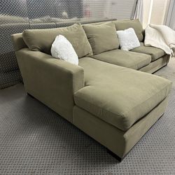 Free Delivery ! Crate & Barrel Olive Green Sectional Chaise STRONG DURABLE