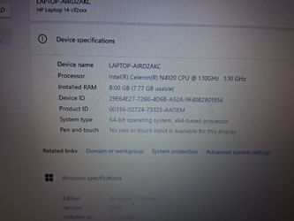 HP Laptop, 8GB RAM, Intel Celeron N4120, 64GB Storage
