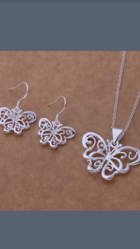 Sterling silver butterfly necklace and earring set
