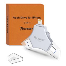 MFi Certified USB 3.0 Flash Drive 128GB for iPhone, 3in1 External Memory Photo Keeper Storage Stick for Picture/Video/Data Saver/Backup, High Speed Th
