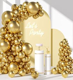 FOTIOMRG 110pcs Metallic Gold Balloon Garland Arch Kit, 18 12 10 5 inch Chrome Gold Latex Balloons Different Sizes Pack for Birthday Graduation Baby S