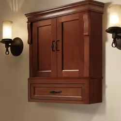Naples 26.5 in. W x 8 in. D x 32.8 in. H Bathroom Storage Wall Cabinet in Warm Cinnamon