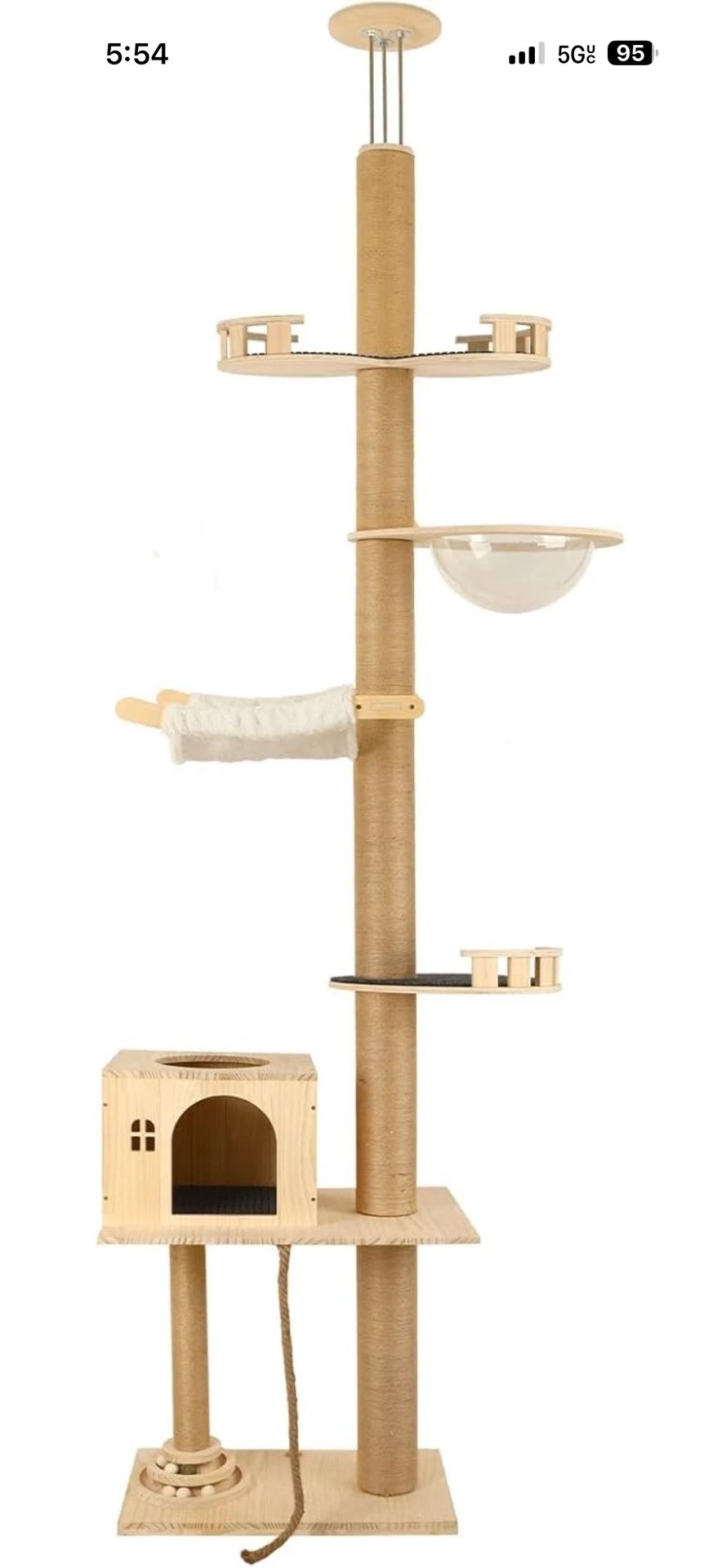 Floor to Ceiling Cat Tree, 6 Tier Tall Cat Tower Adjustable Cat Climbing Tower