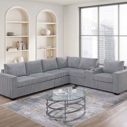 4-Piece Sectional Set One-Arm Loveseat x 2 + Corner Wedge + Armless Chair + Console W/USB & Cup Holders    Seccional De 4 Piezas Nuevo 