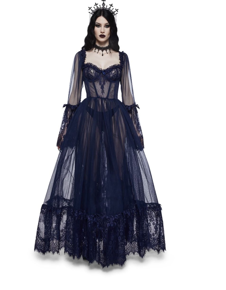 Widow Dance With Death Maxi Dress - Navy - Large