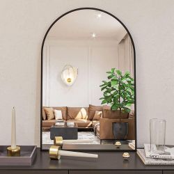 24x36 Inch Black Metal Framed Arched Bathrrom Mirror for Wall