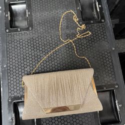Mihawk Dressy Evening Clutch in Glitter Gold Finish with Gold chain strap envelope style / sparkly fabric