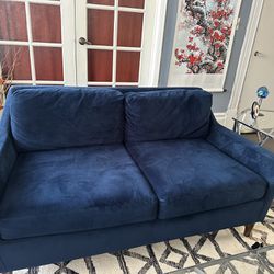 WEST ELM Blue Velvet Couch 
