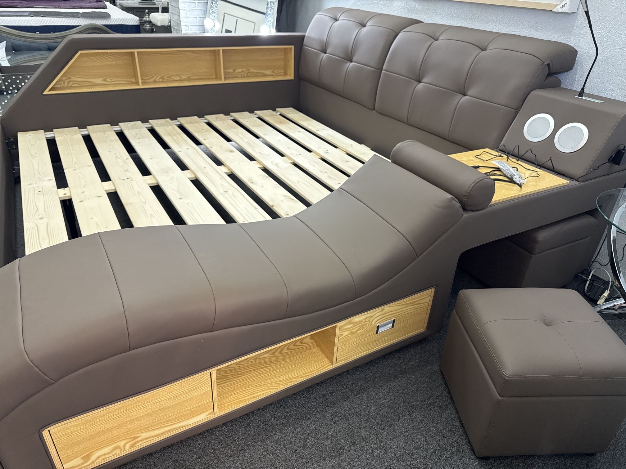 SALE💎Eastern King Italian Leather w/ Massage Chaise (Mattress is not Included)