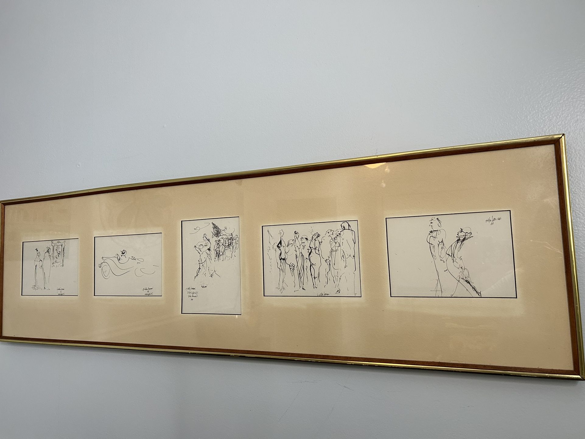 Mid Century Modern Original Pencil Abstract Five Drawings by Pietro Lazzari