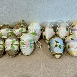  Set of 11 Pastel Floral Silk Easter Egg Ornaments