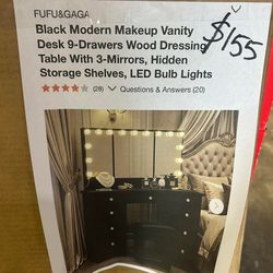 Black Make Up Vanity with Light and Drawers