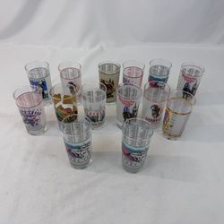 Vintage Kentucky Derby Glasses Lot of 14 Mixed Years 1987–1999 Churchill Downs