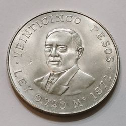 1972 Mexico 25 Pesos Silver Uncirculated Coin / Moneda Comemorativa De Plata Benito Juarez 1972