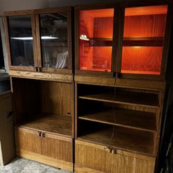 Two Large Heavy Duty Oak Shelves With Lights