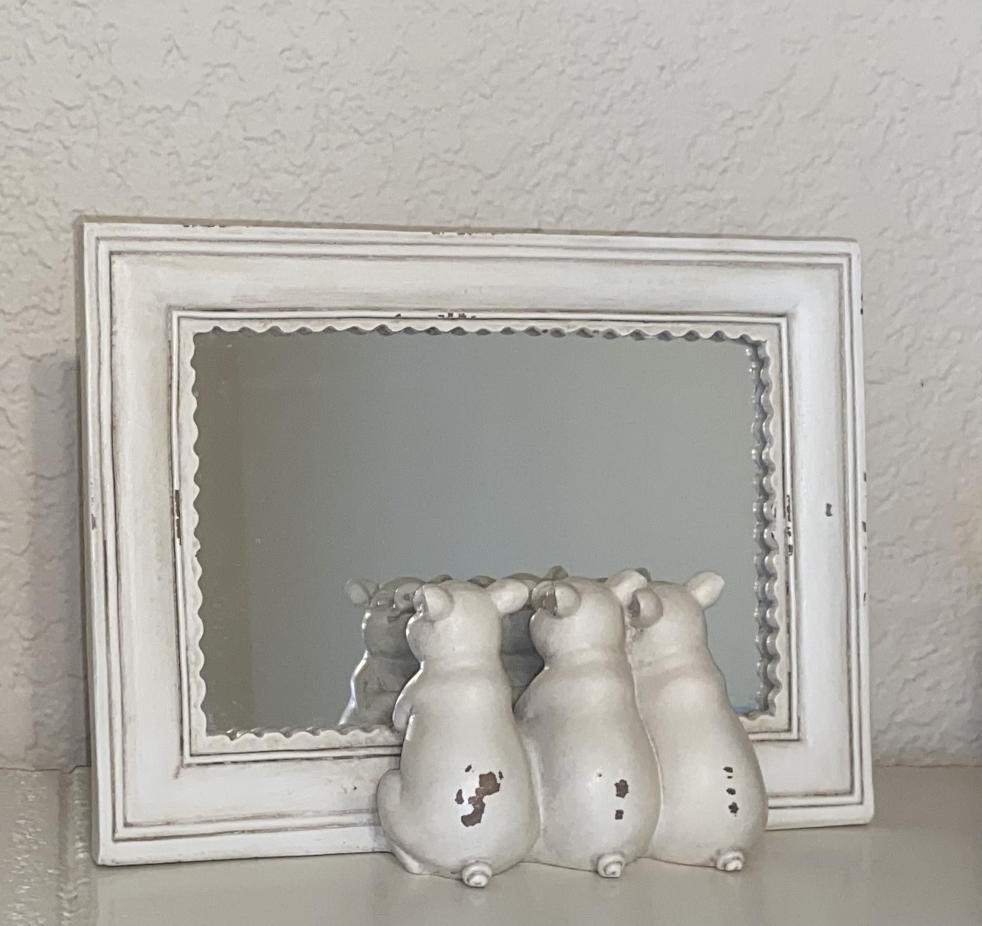 SALE! Three Pigs Tabletop Small Framed Mirror Farmhouse Cottage Distressed