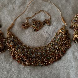 3 Piece Set(Gold And Multi Color Rhinestones ) Very Solid…made In India..very Glitzy