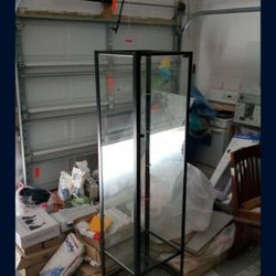 Black Metal Trim Glass Cabinet With 5 Glass Shelves