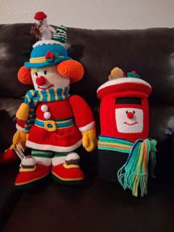 Pair of Vintage Handknitted Christmas Dolls