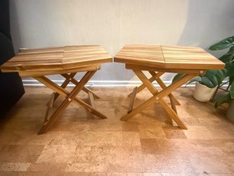 Melino Small Side Table Folding Acacia Wood Table, 18 x 16 x 16 in