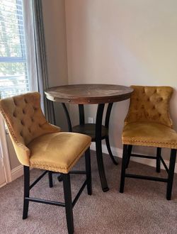 3-Piece Bistro Dining Set – Velvet Tufted Chairs + Round Wood Table