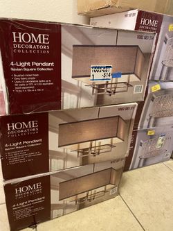 Home Decorators Collection 4-Light Brushed Nickel Chandelier with Square Light Gray Linen Shade