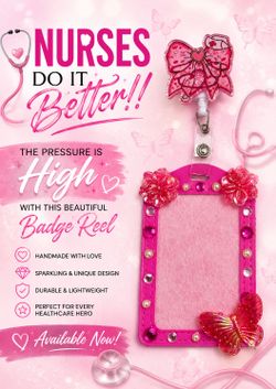 💖 Handmade Pink Nurse Badge Reel with Decorative ID Holder